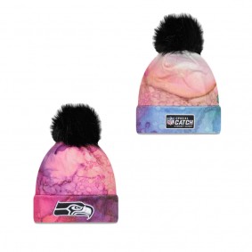 Women's Seattle Seahawks Pink Black 2022 NFL Crucial Catch Pom Knit Hat