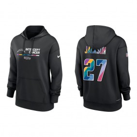 Women's J.C. Jackson Los Angeles Chargers Black 2022 NFL Crucial Catch Therma Performance Pullover Hoodie